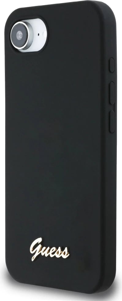 Mbështjellës Guess Silicone Script Metal Logo MagSafe për iPhone 16e, i zi Mbështjellës Guess Silicone Script Metal Logo MagSafe për iPhone 16e, i zi