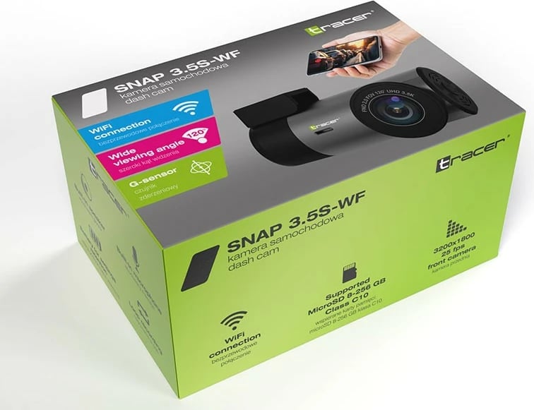 Kamerë regjistrimi për veturë Tracer SNAP 3.5S-WF, 3.5K, WiFi, Kënd i gjerë, E zezë