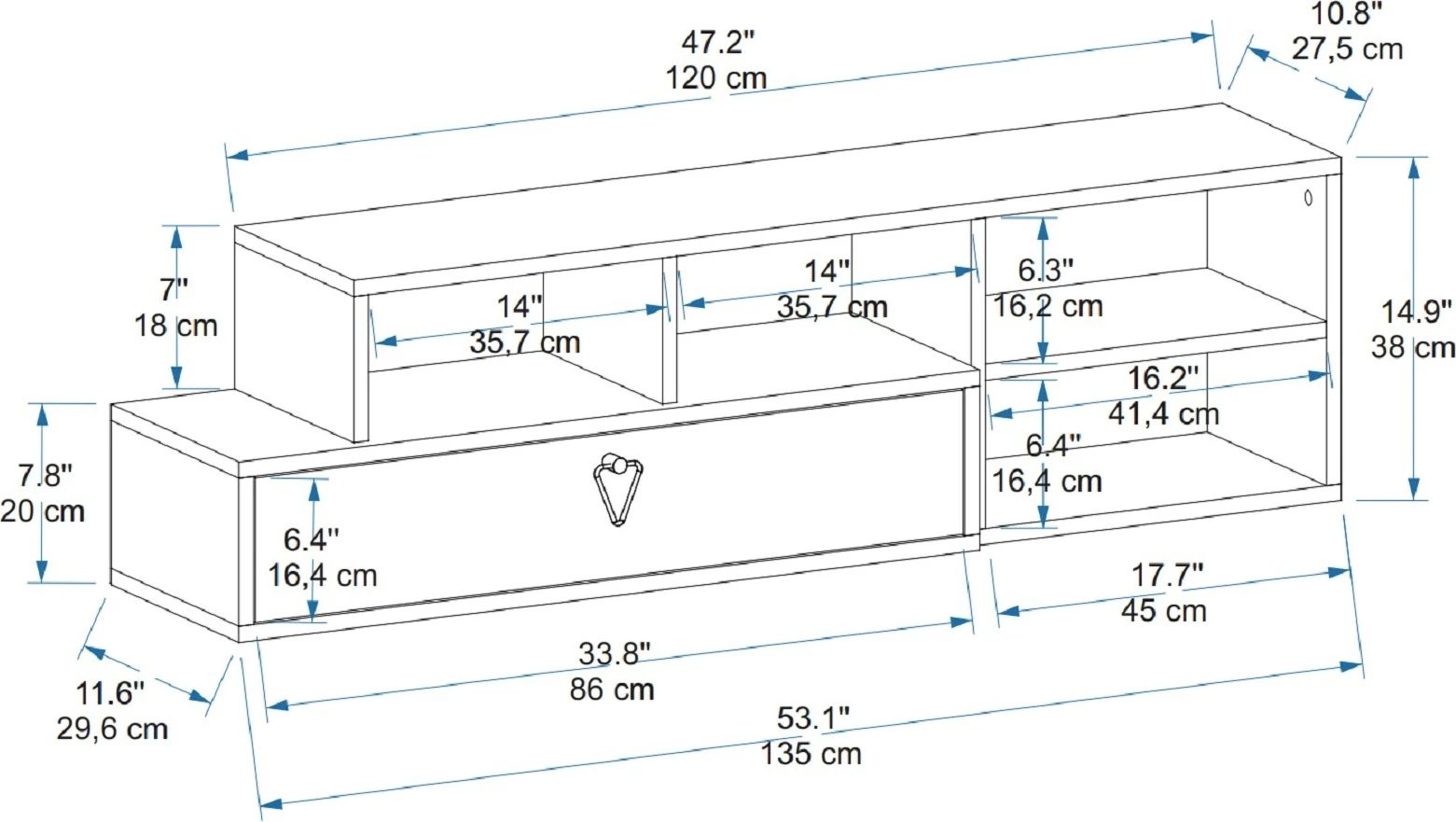 Komodë TV Hanah Home, Duru, ngjyrë arrë e çelët dhe antracit