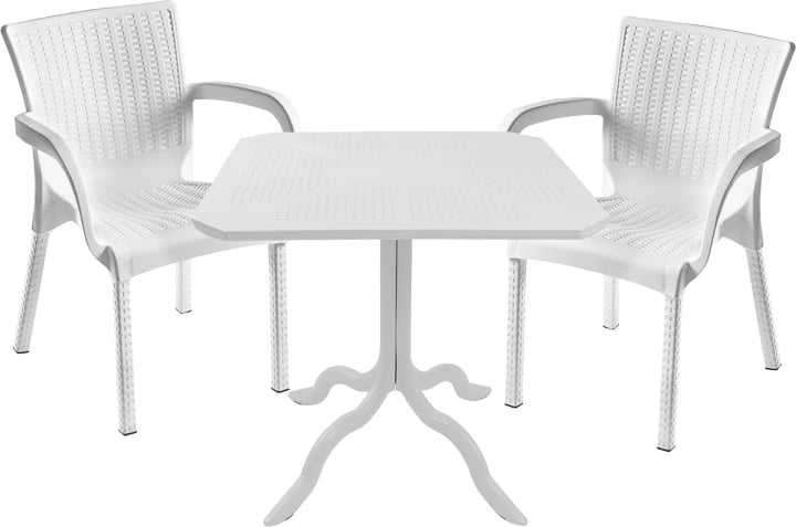 Tavolinë me karrige për terasë, model Icon-Festive, 3 copë, PP, ngjyrë e bardhë