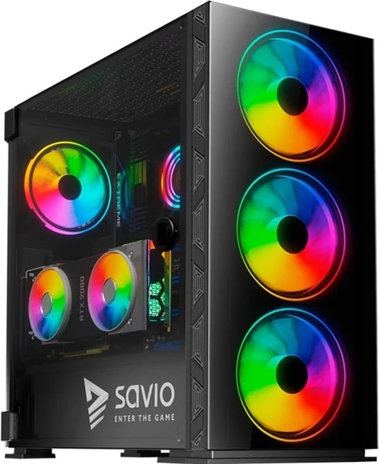 Kasë SAVIO Prime X1 ARGB Glass, e zezë