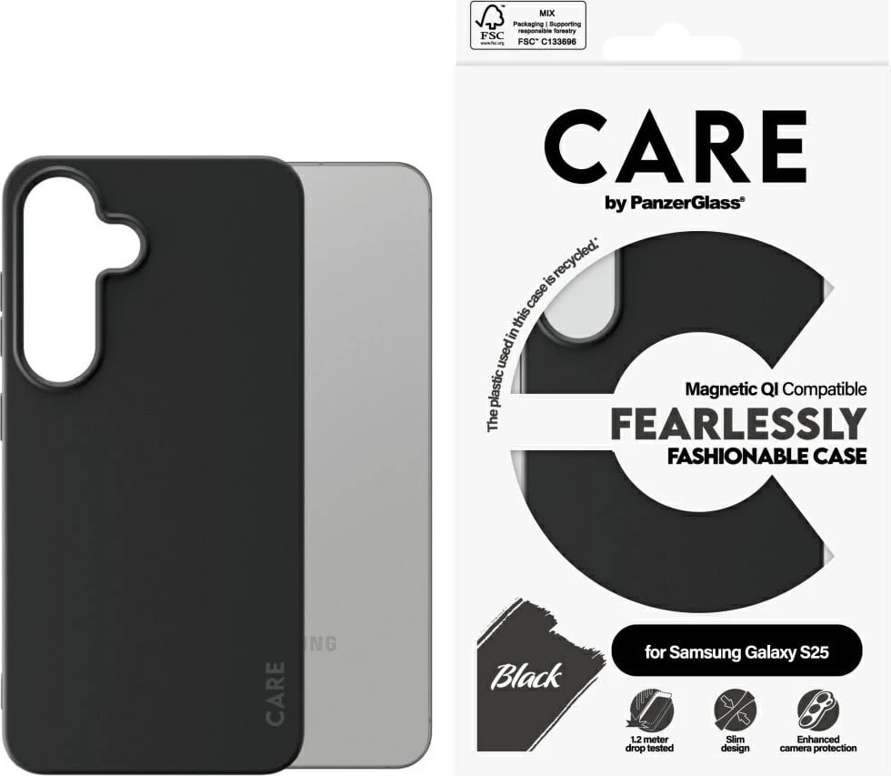 Mbështjellës PanzerGlass CARE për Samsung Galaxy S25, i zi