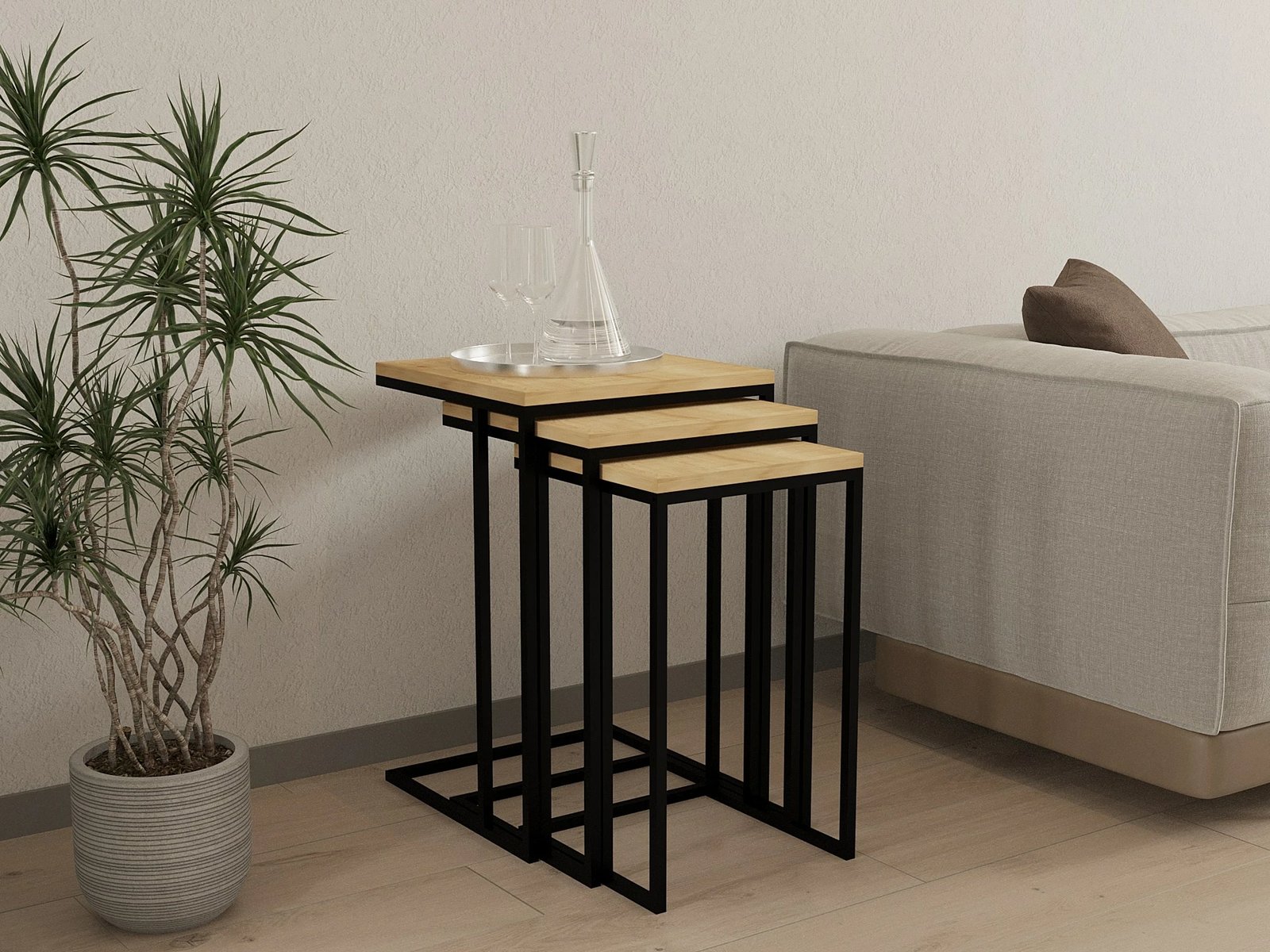 Set tavolinash ndihmëse, 3 copë, Hanah Home Roma, ngjyrë safir dhe e zezë