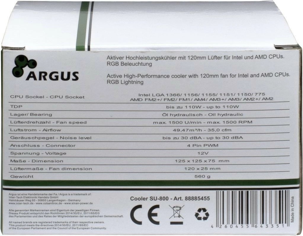 Cooler procesori Inter-Tech Argus SU-800, 120mm, LED, i zi