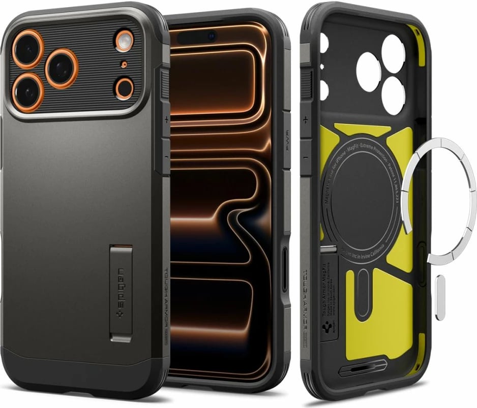 Mbështjellës Spigen Tough Armor "T" MagSafe për iPhone 17 Pro / 17 Pro Max, mbrojtje e fortë TPU+PC me shkumë, MagSafe, gri