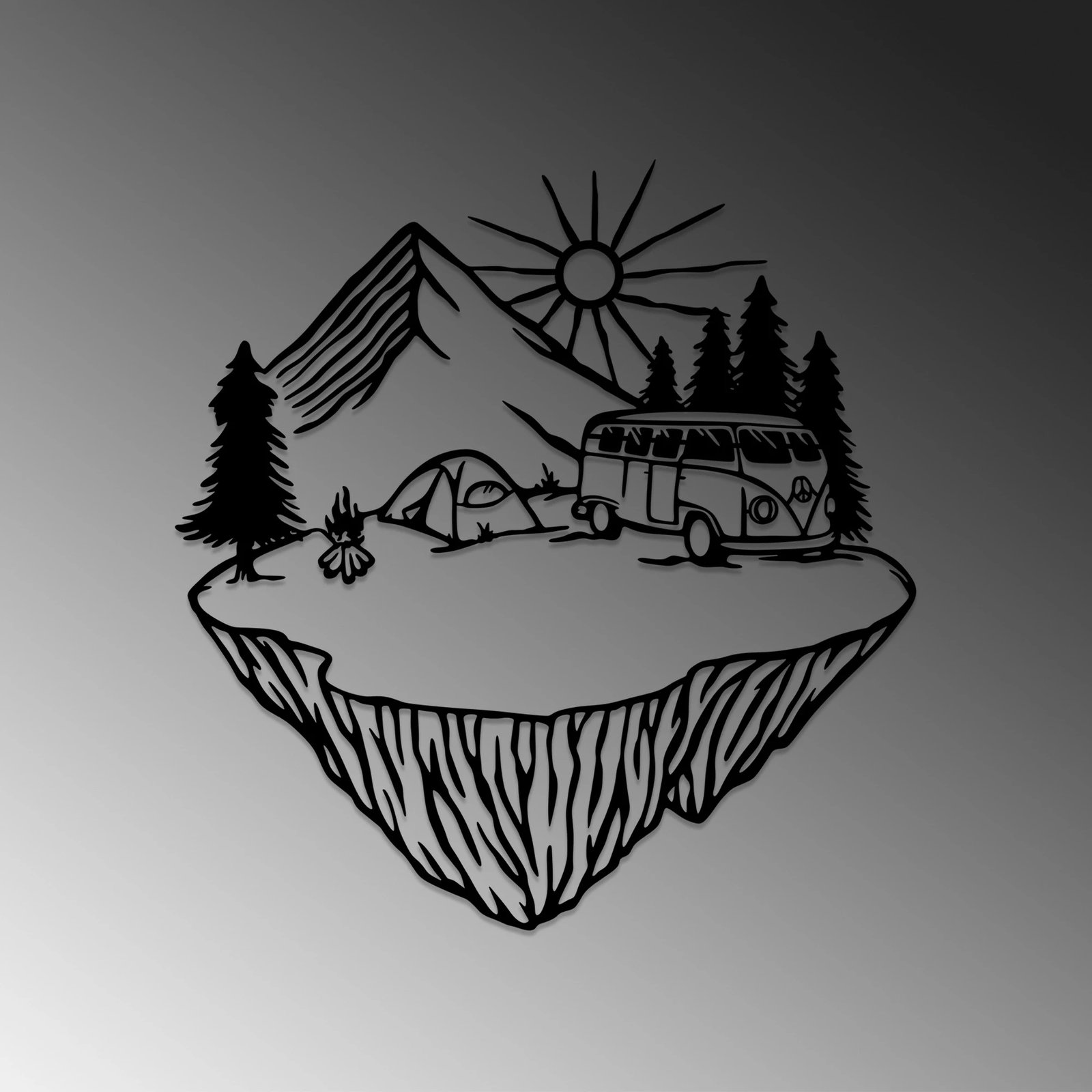 Aksesor dekorativ metalik për mur, peizazh kampi, Wallity