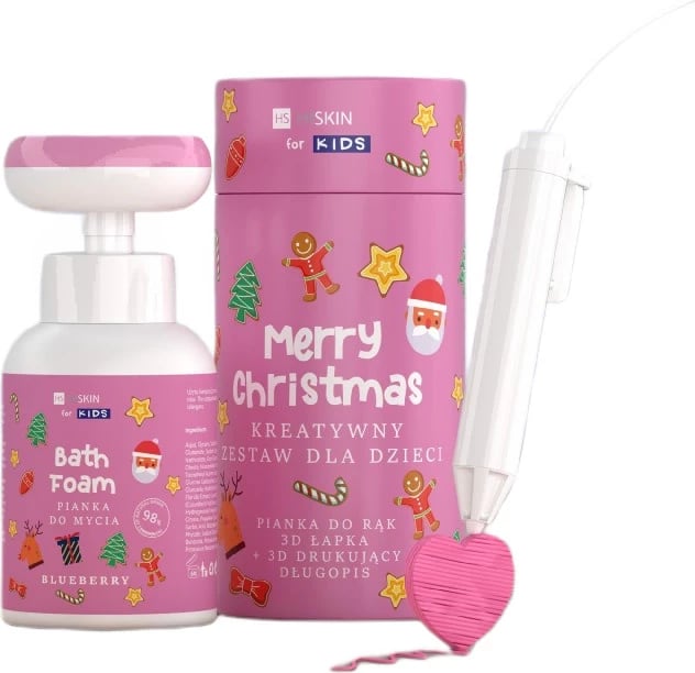 Set për fëmijë HiSkin Kids Merry Christmas shkumë për larje duarsh rozë 300ml + laps 3D 1 copë