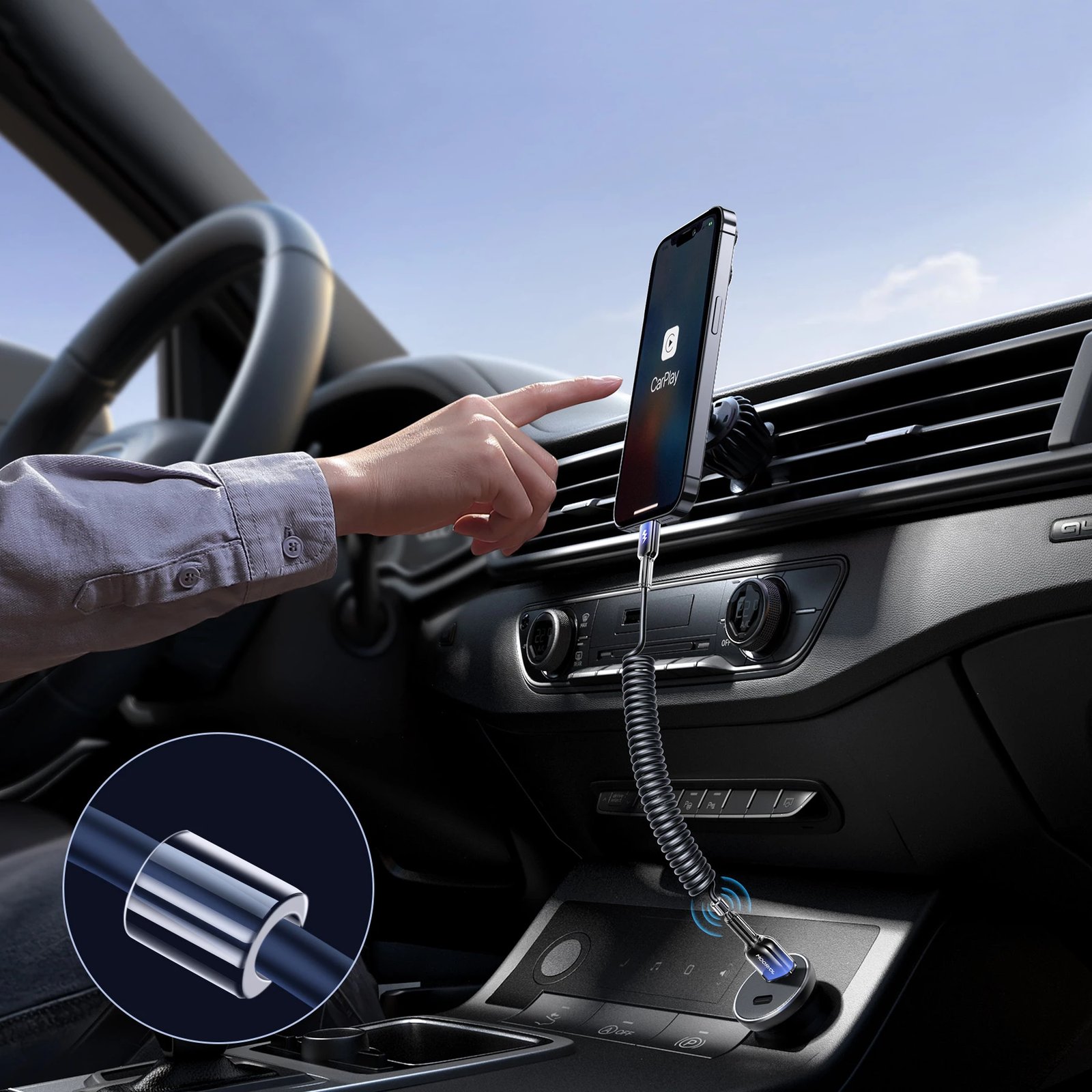 Kabllo spiral USB-A në USB-C Joyroom S-A43 Crystal-Clear Series, 1.5m, 3A, e zezë