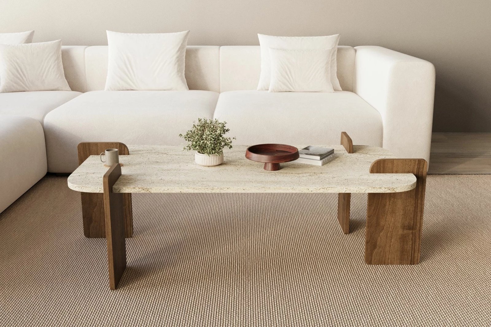 Tavolinë kafeje Skye Decor, Leapiri - Travertin, Ar