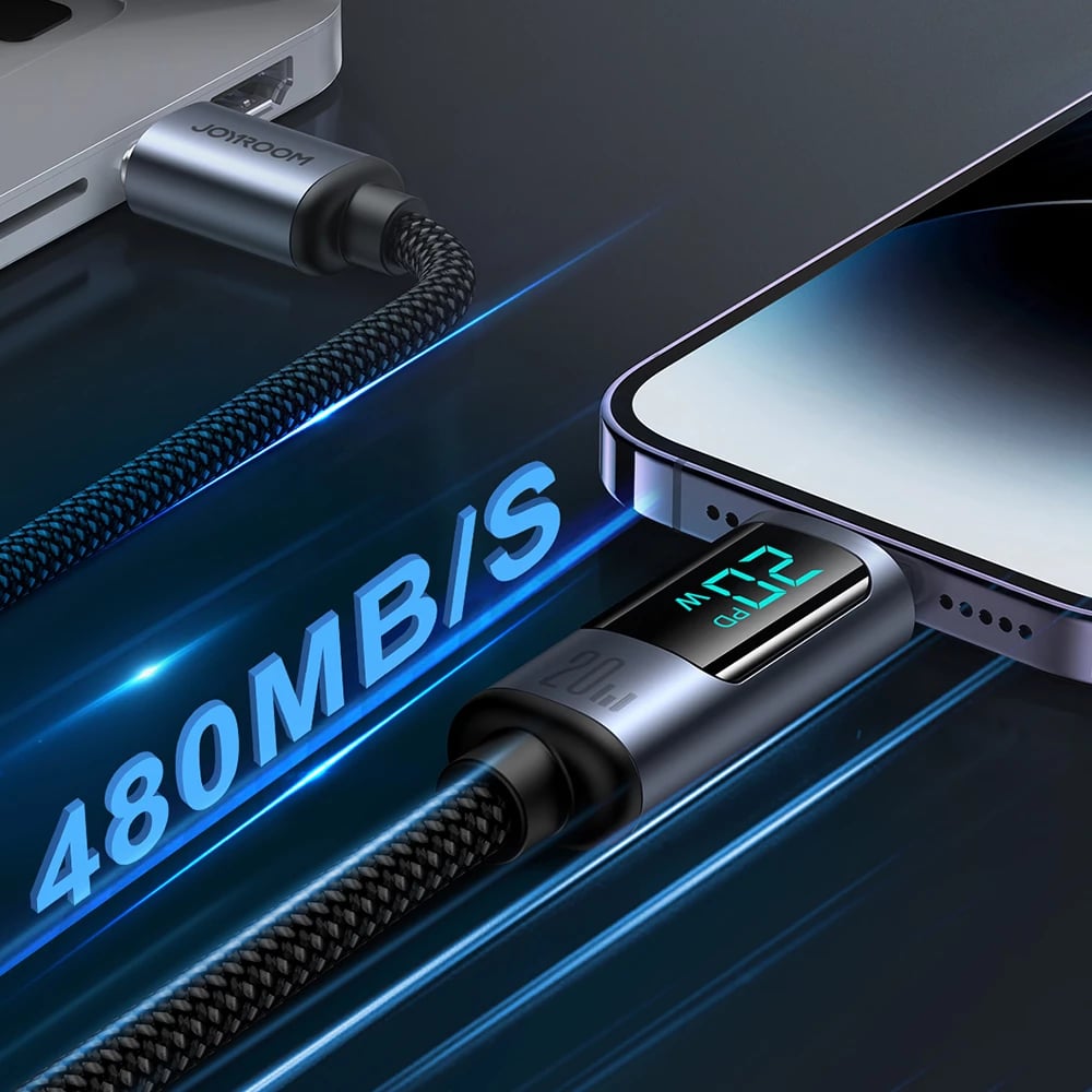 Kabllo Joyroom Prism Series A16, USB-C në Lightning, 1.2m, 20W, me ekran LED, e zezë