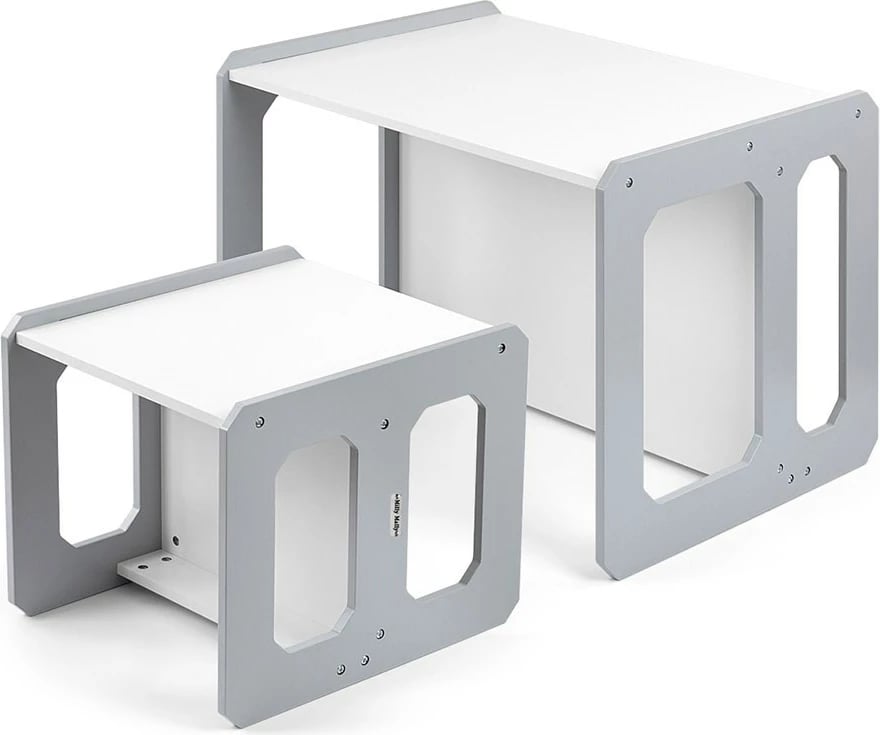 Set mobilje fëmijësh 3‑në‑1, Milly Mally, Stella, modulare MDF, tavolinë + karrige, për moshat 3–6 vjeç, gri, set