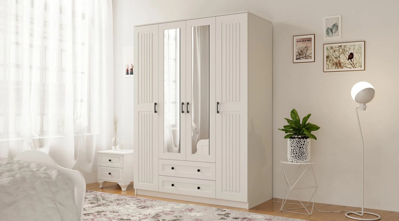 Dollap rrobash Skye Decor, ngjyrë e bardhë mat, RB-074, 140x184x52cm