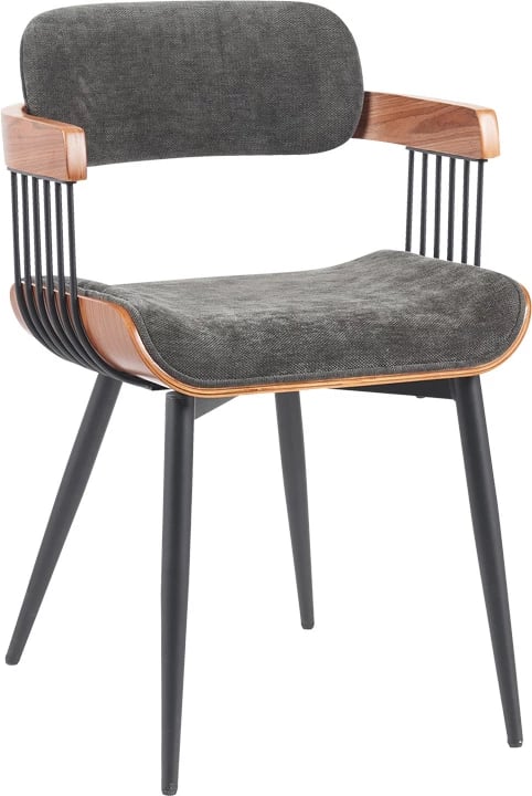 Karrige Cameo me krahë, metal i zi, dru arre, stof gri e errët, 53x49.5x75.5cm