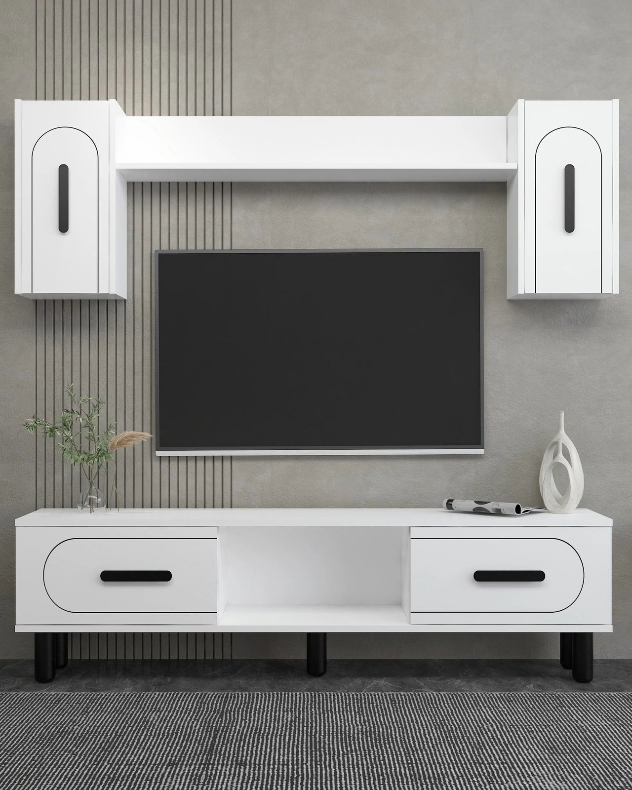 Komodë TV Skye Decor, yosun bohem, e bardhë, e zezë