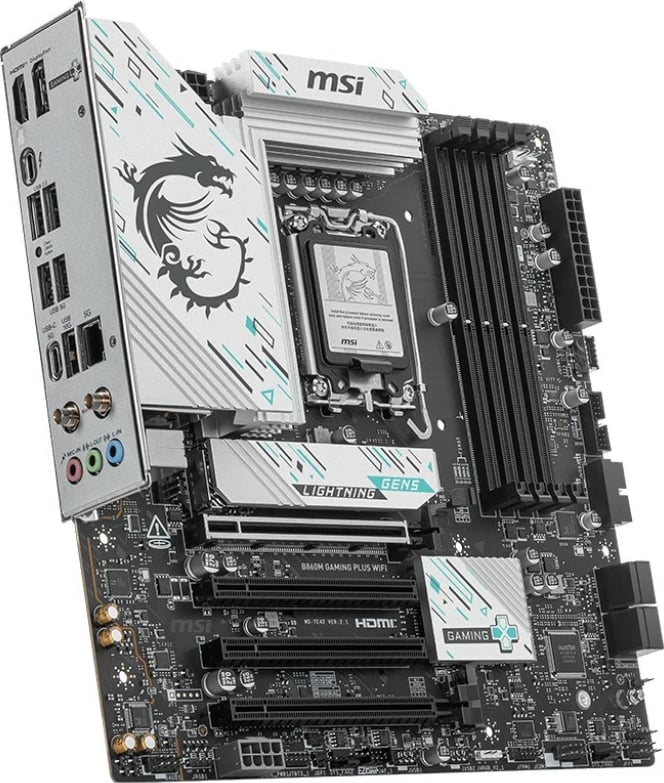 Pllakë amë MSI B860M GAMING PLUS WIFI, LGA1851, DDR5, micro ATX, Wi-Fi 7, E zezë/argjendtë
