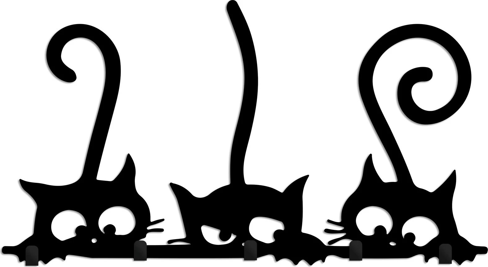 Varëse muri metalike, dizajn mace të fshehura, ngjyrë e zezë, 60x37x2 cm