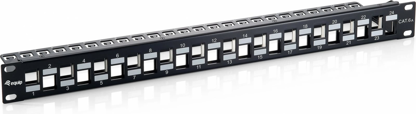 Patch panel EQUIP 24-port Cat6a, 1U, i zi, për rack