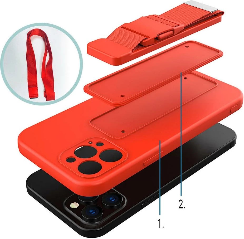 Mbështjellës Hurtel për iPhone 12 Pro me litar, e kuqe