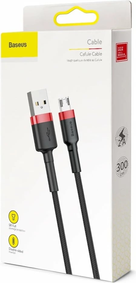Kabllo Baseus Cafule, USB në micro USB, 3m, 2A, e zezë-kuqe Kabllo Baseus Cafule, USB në micro USB, 3m, 2A, e zezë-kuqe