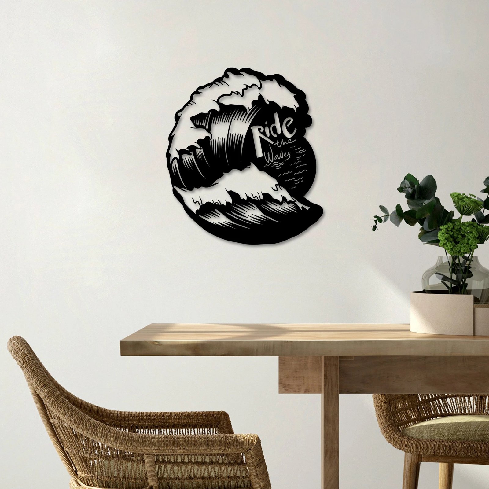 Aksesor dekorativ metalik për mur, Ride The Waves, ngjyrë e zezë, 50x57cm