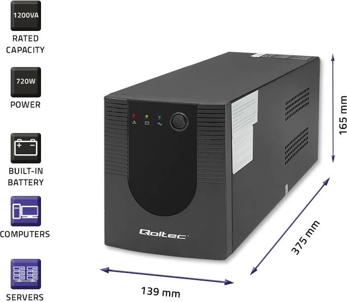 Kasë UPS Qoltec 53775, 1200VA, 720W, e zezë