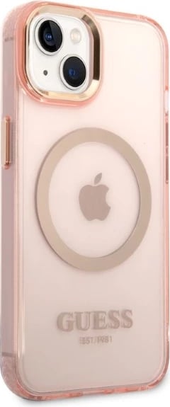 Mbështjellës Guess Gold Outline MagSafe për iPhone 14 6.1", rozë