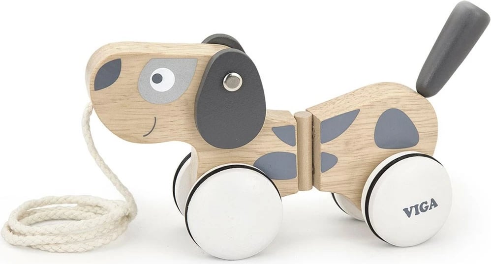 Lodër druri për t’u tërhequr me litar, Viga, Dog, 18m+, dru fagu, multikolor