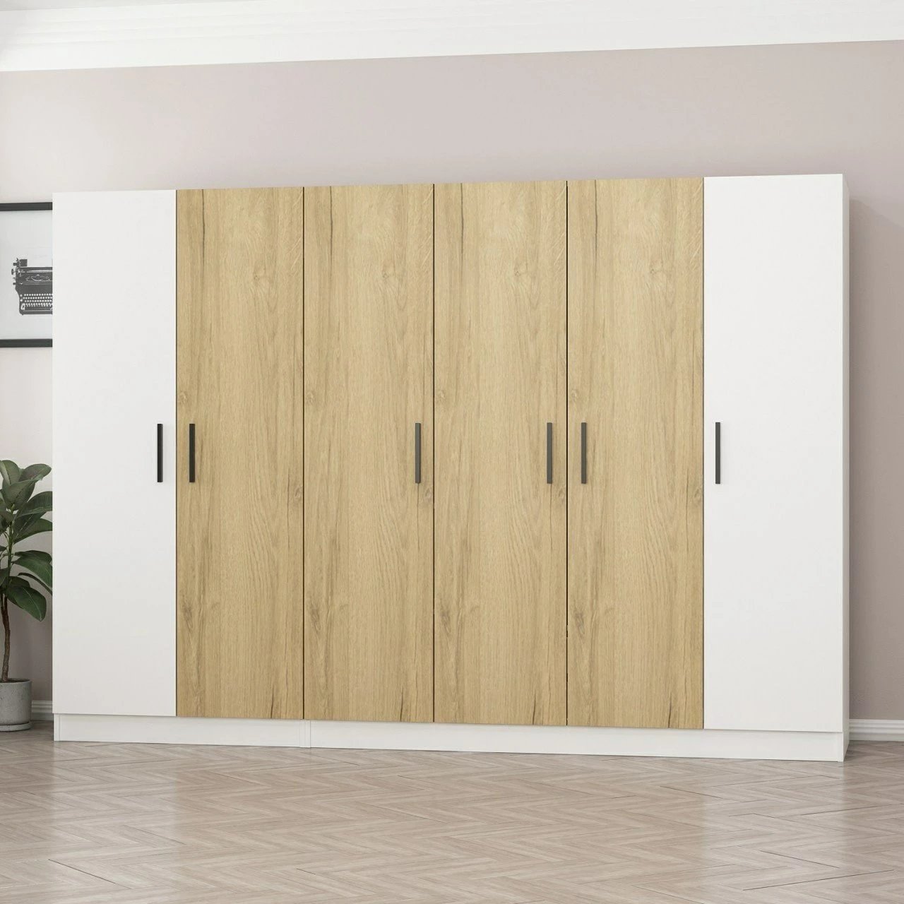 Dollap Skye Decor, Kale - 3111, i bardhë, me shumë rafte, 270x190x52cm