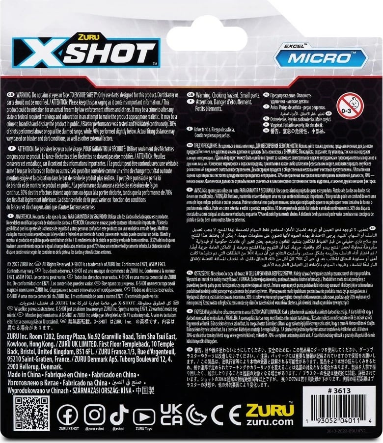 Blaster lodër ZURU X-Shot Excel Micro, 12 shigjeta, portokalli/kuqe, set 12 copë