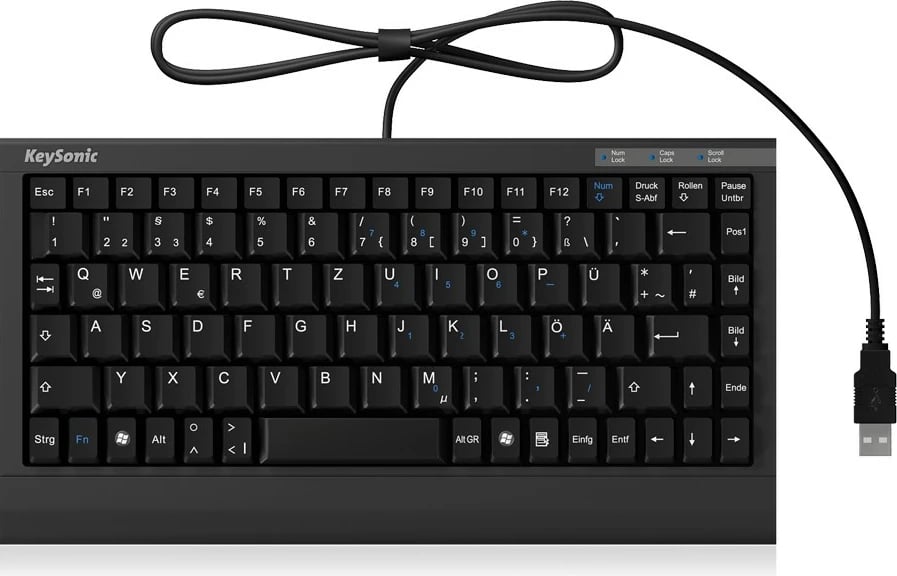 Tastierë mini KeySonic ACK-595C+, USB, QWERTZ, e zezë