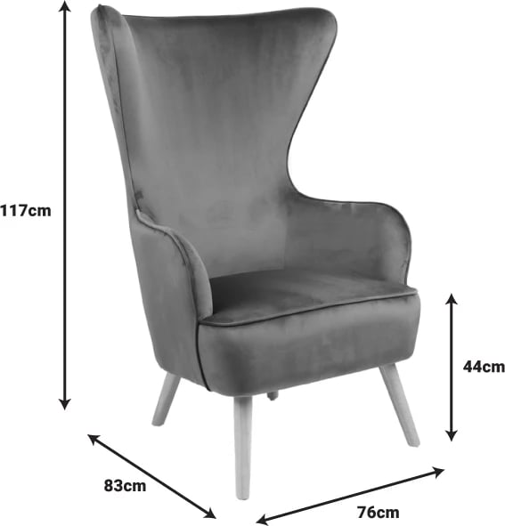 Fotel Byfon, kadife, ngjyrë mollë e kalbur, këmbë druri natyrale, 76x83x117cm