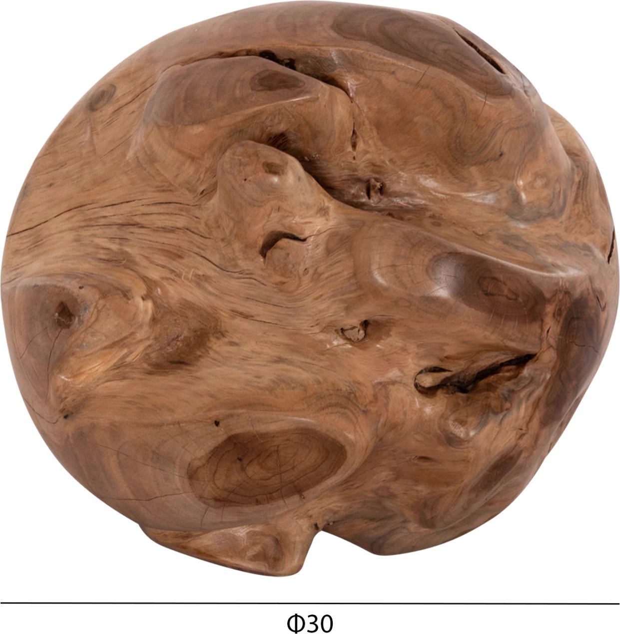 Dekor për dysheme CLEMOR, sferë prej druri tik, ngjyrë natyrale, 30cm