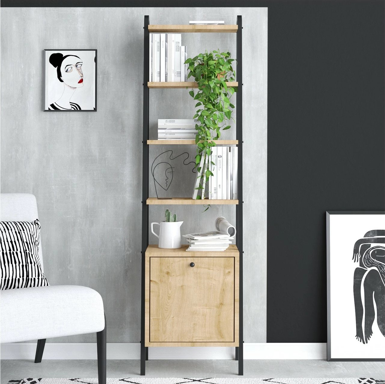 Raft librash Hanah Home, Mona, ngjyrë lis safir, e zezë