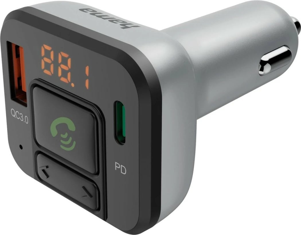 Transmetues FM me Bluetooth Hama 14169, karikues 20W, argjendtë