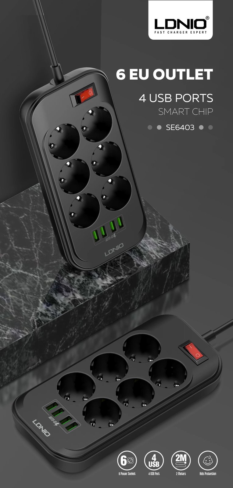 Prizë E Rrymës LDNIO SE6403 Prizë E Rrymës LDNIO SE6403