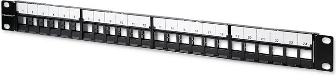 Patch panel Qoltec 54516 për rack 19", 24 porta, 1U, UTP, e zezë