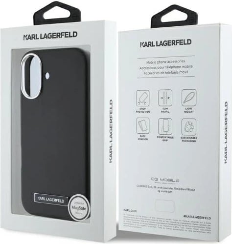 Mbështjellës Karl Lagerfeld FW Metal Plate MagSafe për iPhone 16, i zi
