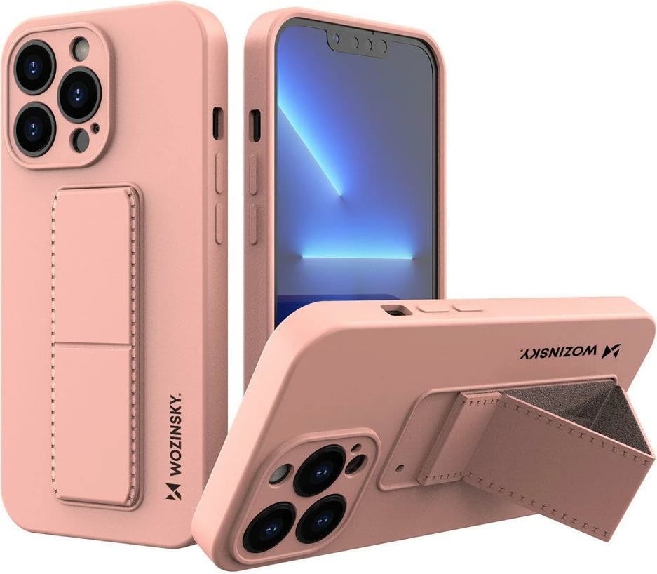 Mbështjellës Wozinsky Kickstand Case për iPhone 13 mini, silikon, rozë
