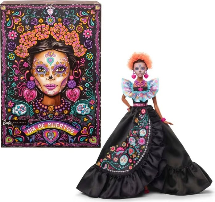 Kukull Barbie Signature Day of the Dead 2024, Mattel HRM72, me fustan të zi dhe aksesorë, për vajza