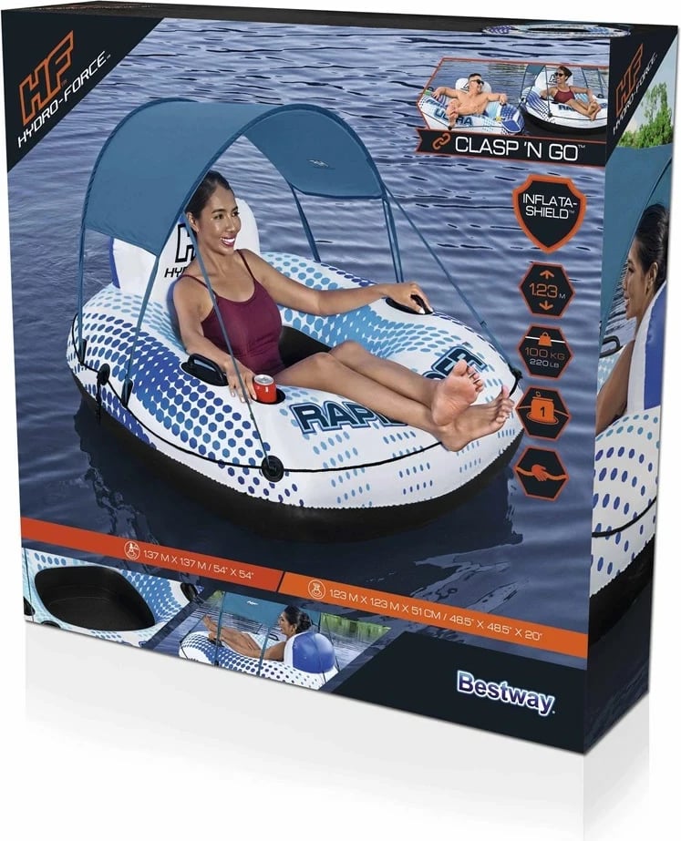 Gomone fryrëse Bestway Hydro-Force Rapid Rider me hije të lëvizshme, 1.23 m, shumëngjyrëshe