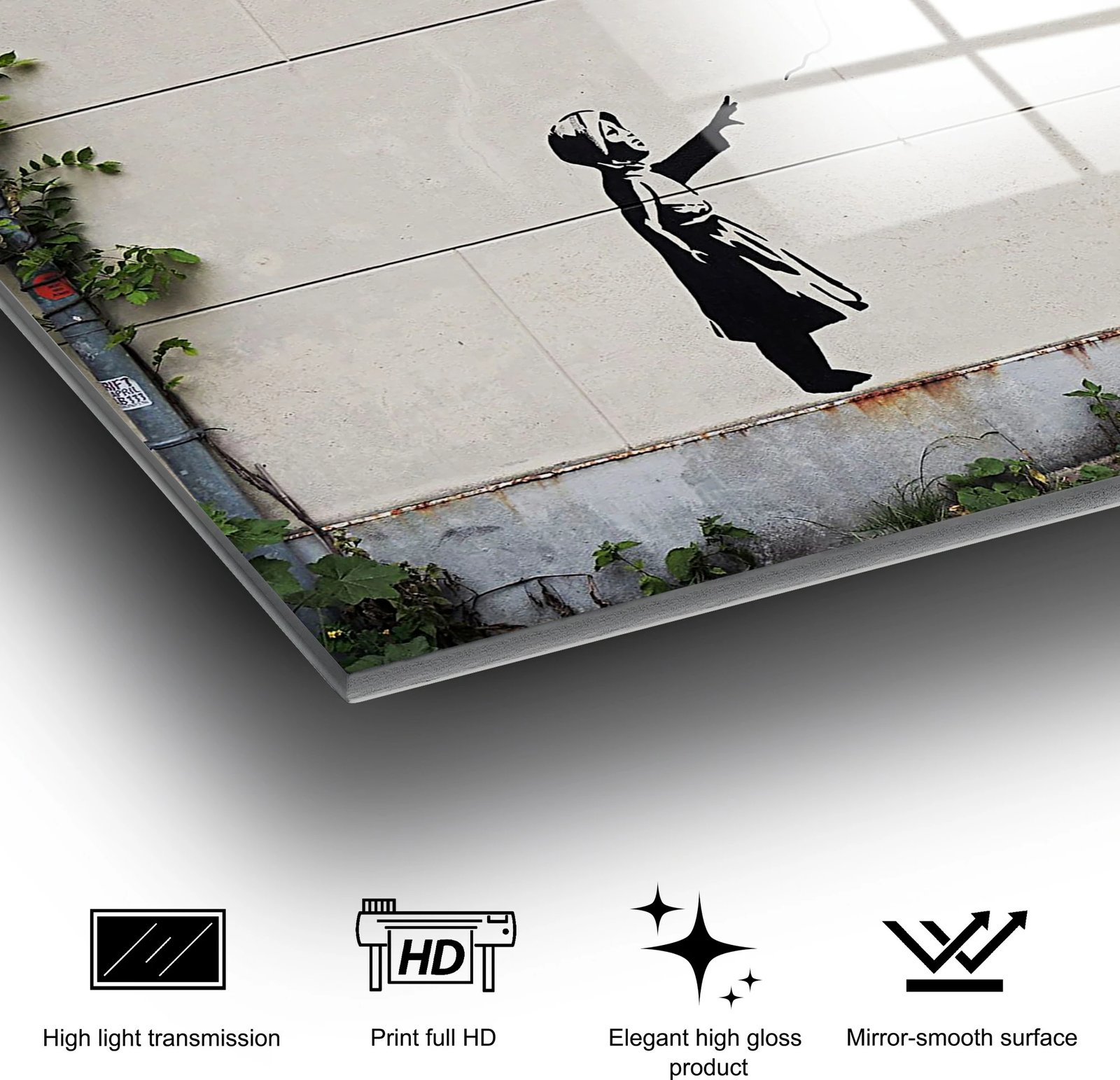 Pikturë dekorative prej xhami të temperuar, Banksy, shumëngjyrëshe, 50x70cm