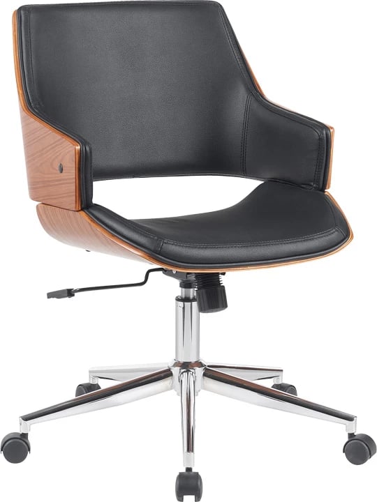 Karrige zyre Setulo, lëkurë PU e zezë, bazë kromi, 53x61x79-89cm