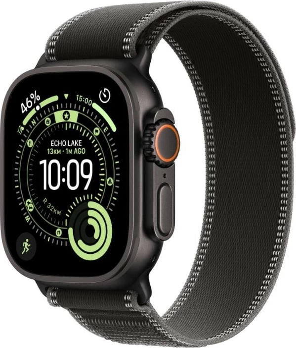 Smartwatch Apple Watch Ultra 3 MF1D4QP/A GPS + Cellular 49 mm, kasë titanium, 64 GB, ekran OLED LTPO Retina, rrip Trail S/M, e zezë/charcoal
