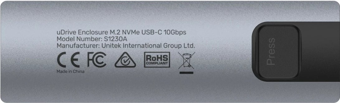 Kasë Unitek S1230A për SSD M.2 NVMe/SATA, 10Gbps, Argjendtë