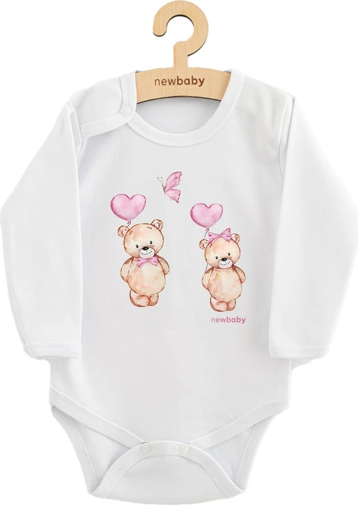 Body për bebe, NEW BABY, Love Bears, 100% pambuk, mëngë të gjata, përmasa 80 (9-12m), e bardhë