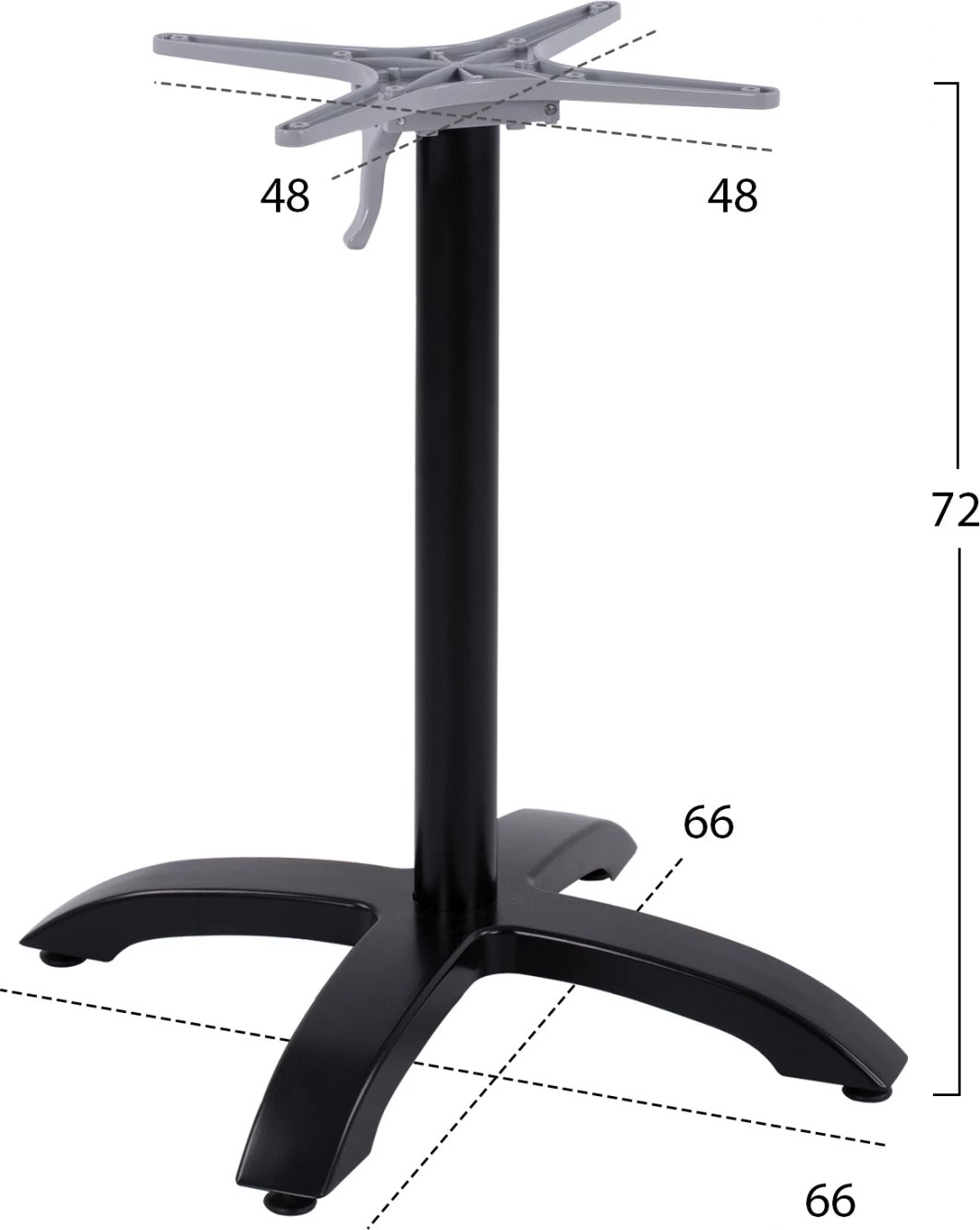 Bazë tavoline e palosshme alumini, ngjyrë e zezë mat, FH469.01, 66x66x72 cm me kryq 48x48 cm