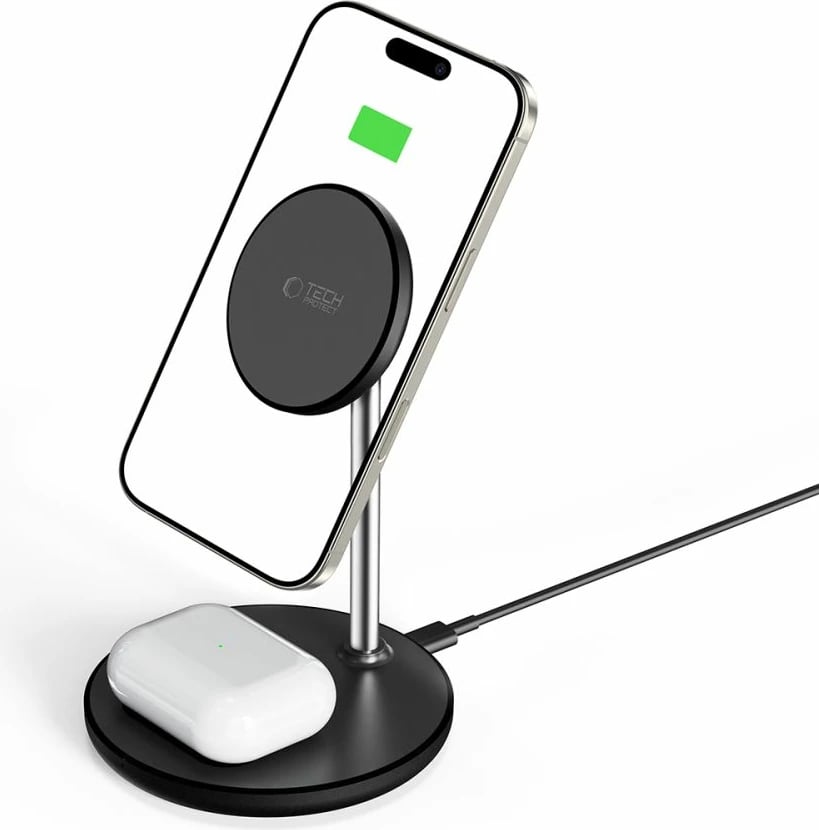 Stacion karikimi 2-në-1 Tech-Protect QI15W-A39, MagSafe, i zi