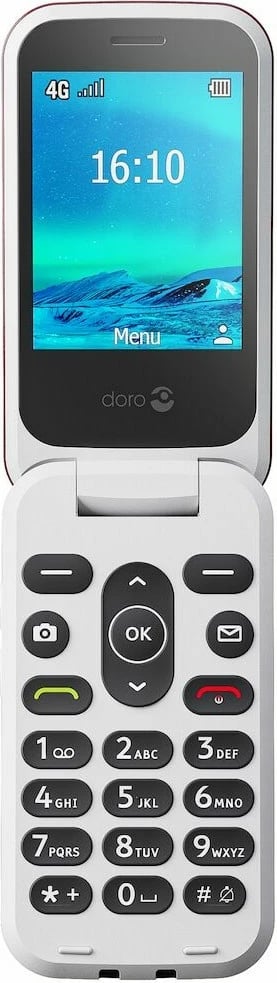 Celular Doro 2880, Clamshell, Single SIM, 320 x 240 pixels, Bluetooth, 1000 mAh, Kuq, Bardhë