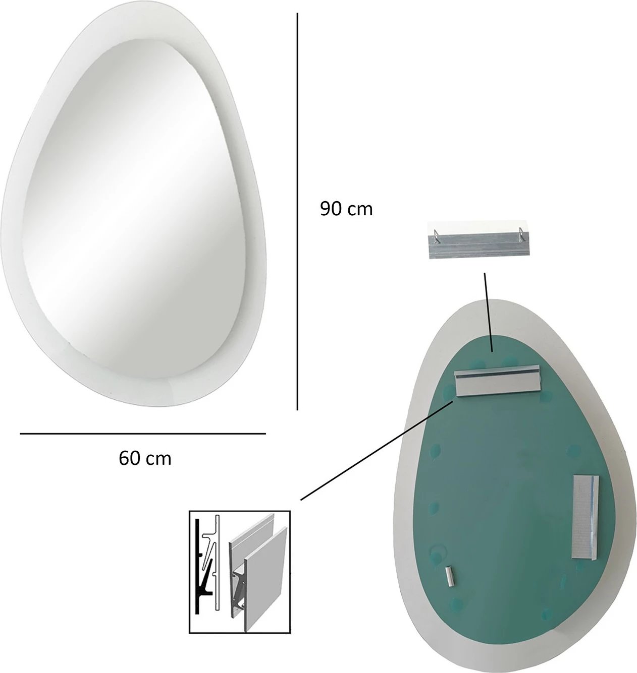 Pasqyrë Skye Decor, ngjyrë transparente, Aqua Porto