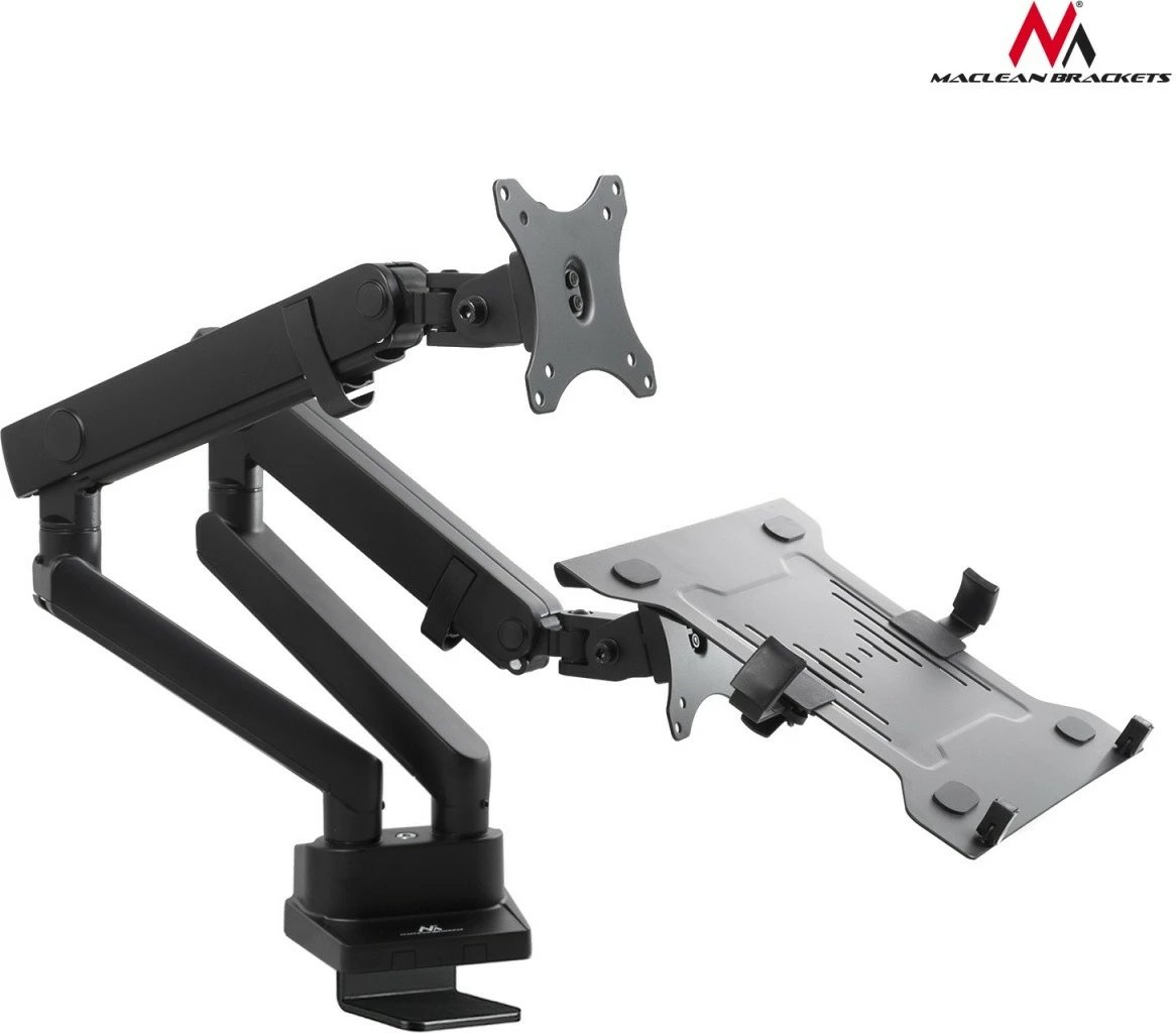 Mbajtës tavoline i dyfishtë Maclean MC-813 për monitor 17-32" dhe laptop, i zi